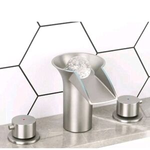 LED Waterfall Bathroom Faucet W/Ball. For 3-Hole Vanity. 8 in. Brushed Nickel.